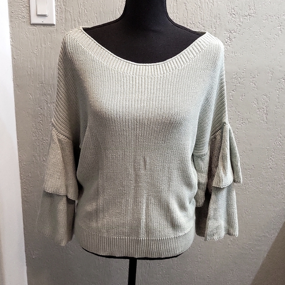 Express Boat Neck Layered Ruffle Sleeve Sweater